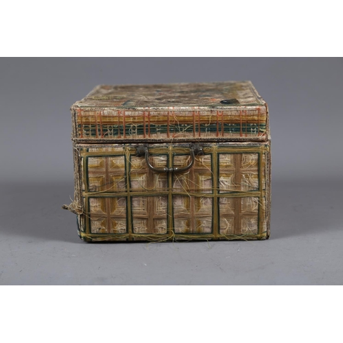 251 - A mid 17th century silk stump work and embroidered box with part fitted interior and silvered carry ... 