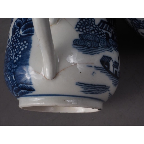 27 - A pair of Caughley blue and white baluster cups with proto-willow pattern design, 2 1/4