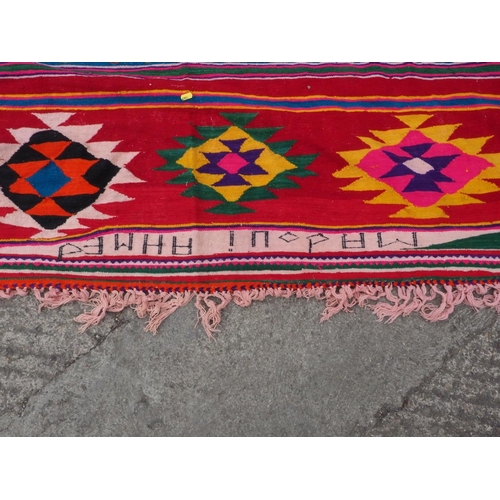 271 - A Mexican hand-woven throw, decorated bands of vibrant colours