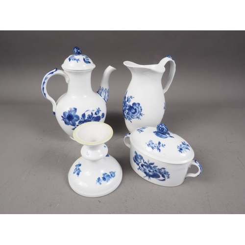 28 - A Royal Copenhagen blue and white floral decorated coffee pot and cover, a companion jug, a similar ... 