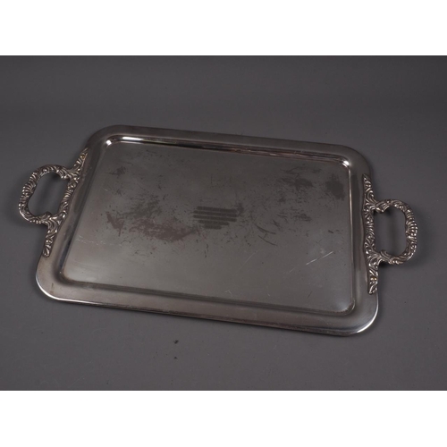 306 - Two canteens and a silver plated rectangular two-handled tray