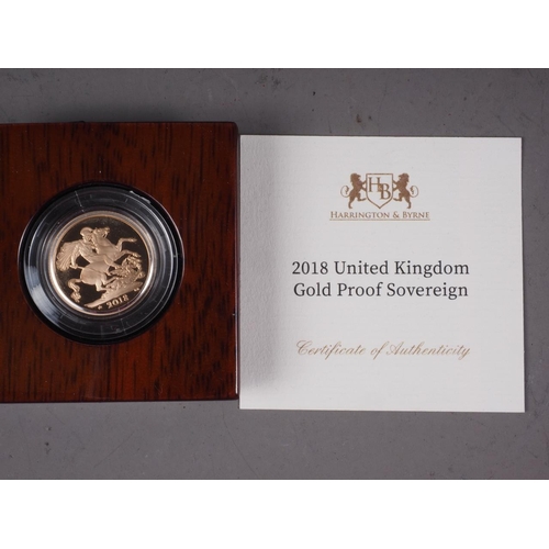 352 - A 2018 gold proof sovereign, in fitted box with certificate