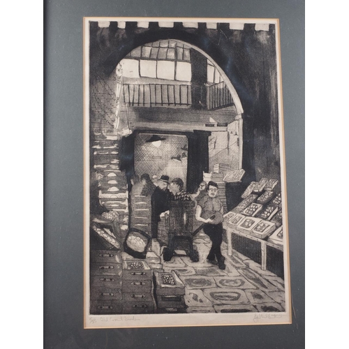 380 - Joseph Buttons?: a signed soft ground etching, old Covent Garden, 2/25, in aluminium strip frame