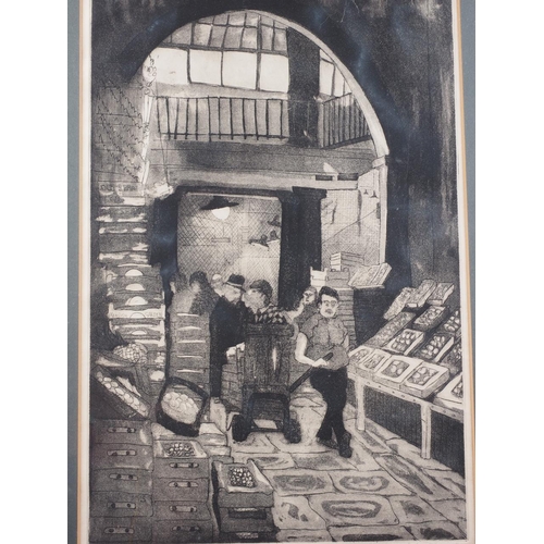 380 - Joseph Buttons?: a signed soft ground etching, old Covent Garden, 2/25, in aluminium strip frame