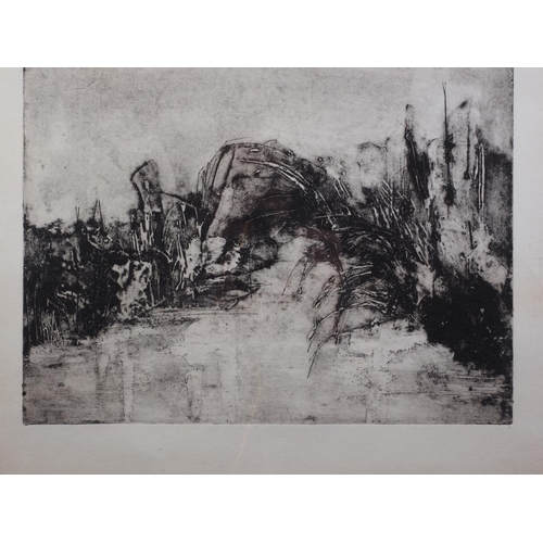 382 - A mid 20th century monotype, riverside scene, in gilt frame