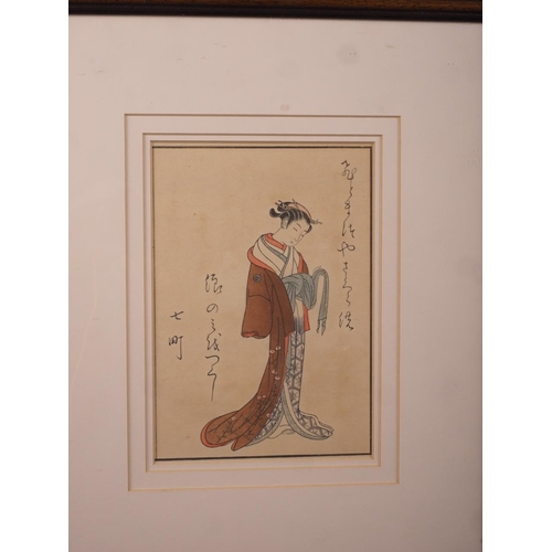 388 - A Japanese woodblock study of a geisha, in strip frame