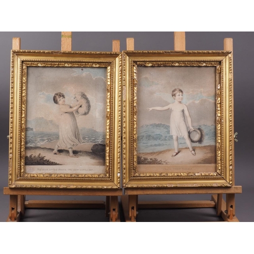 390 - After Adam Buck: a pair of early 19th century hand-coloured engravings, children, in gilt frames