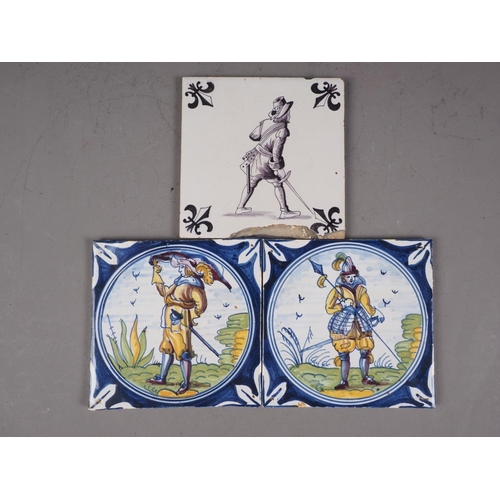 40 - Two Dutch polychrome soldier decorated Delft tiles, 5