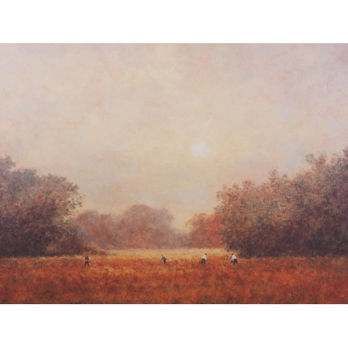 401 - John Bond: a signed limited edition colour print, harvesting scene, in strip frame