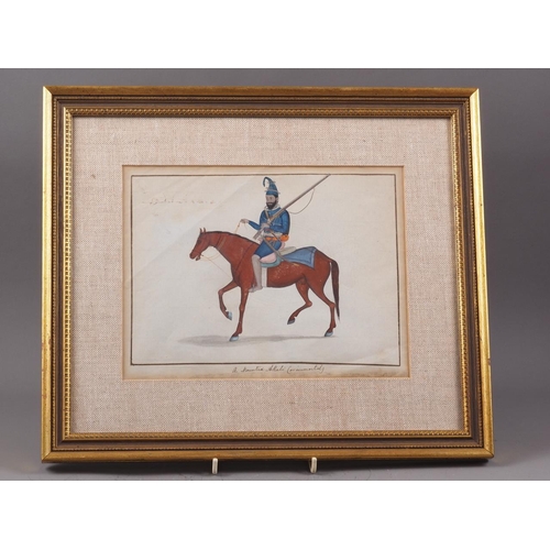 416 - Indian Company School, 1830-1850: watercolour of a Sikh Akali soldier on horseback, holding a matchl... 