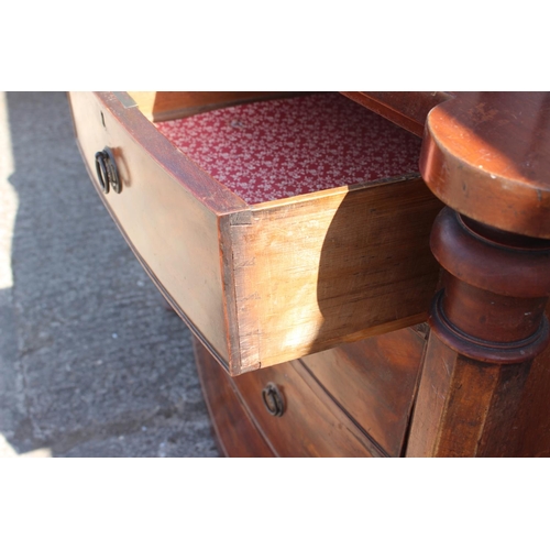 485 - A 19th century mahogany bowfront chest of two short and three long graduated drawers with flanking c... 