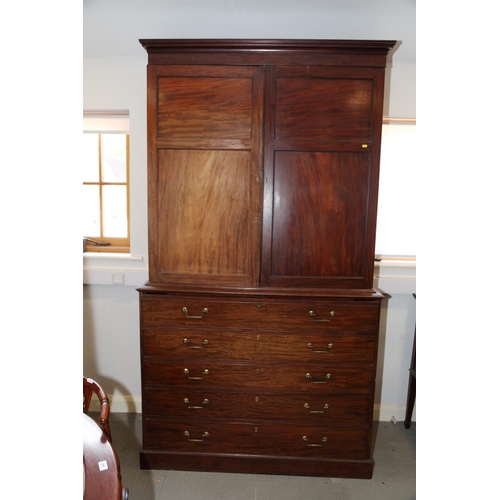 487 - A 19th century mahogany secretaire bookcase, the upper section enclosed two doors over non-fitted wr... 