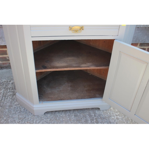 489 - A late 19th century grey painted marble top and tile back corner washstand, 38