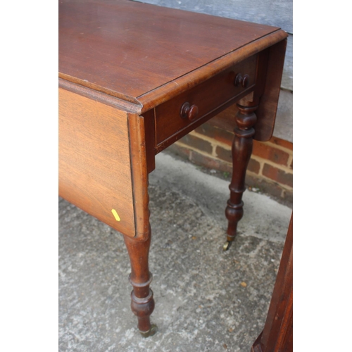 492 - A 19th century mahogany Pembroke table, fitted one drawer, on turned supports, 22