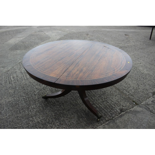 521 - A Regency/William IV rosewood and banded brass inlaid circular top table, on turned column and tripo... 