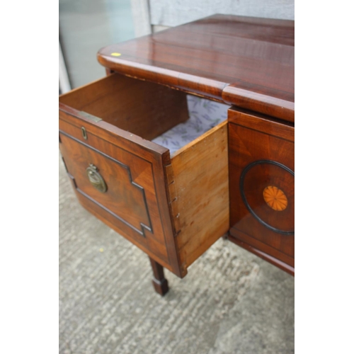 522 - A 19th century mahogany and ebony strung cross banded break bowfront sideboard, fitted two drawers, ... 