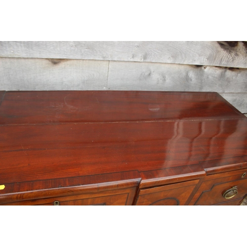 522 - A 19th century mahogany and ebony strung cross banded break bowfront sideboard, fitted two drawers, ... 