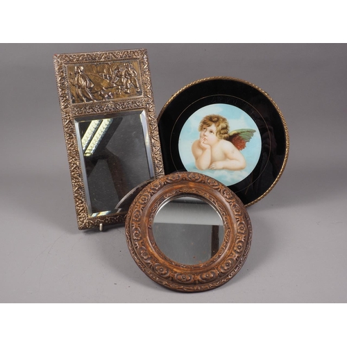 534 - A barbola paste framed wall mirror with oval plate, 5 1/4