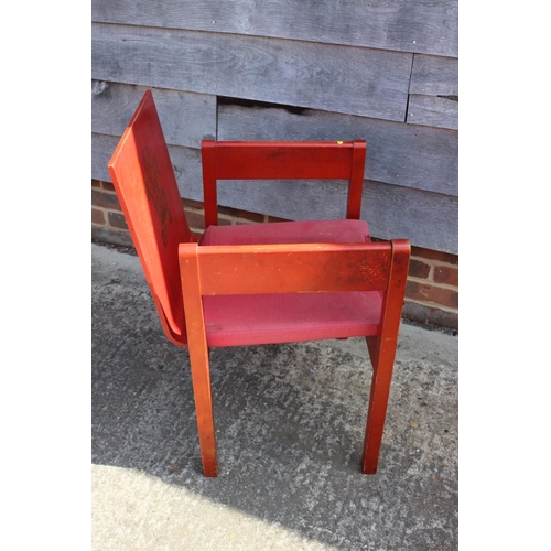 561 - Two 1969 Prince of Wales investiture red lacquered chairs with later upholstery (arms worn)