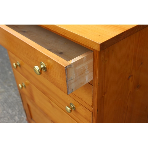 613 - An 18th century Oregon pine chest, fitted four graduated drawers over two small drawers and cupboard... 