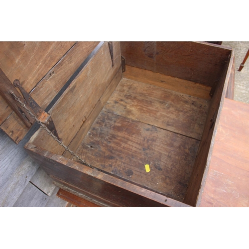 181 - A largely 17th century boarded oak box, monogrammed A N 1689, 21