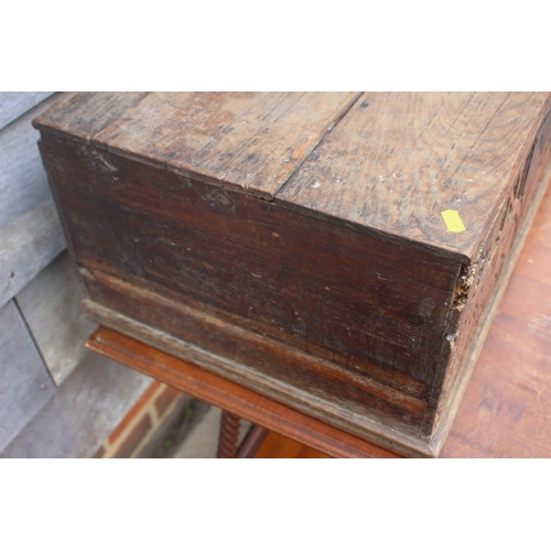 181 - A largely 17th century boarded oak box, monogrammed A N 1689, 21