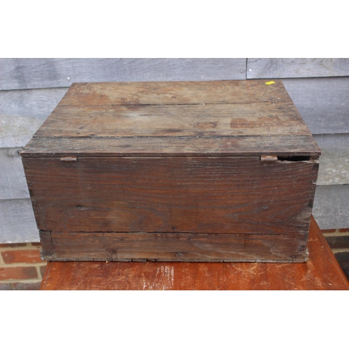 181 - A largely 17th century boarded oak box, monogrammed A N 1689, 21