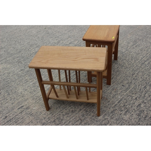 548 - A pair of light oak magazine stands, on shaped supports, 17