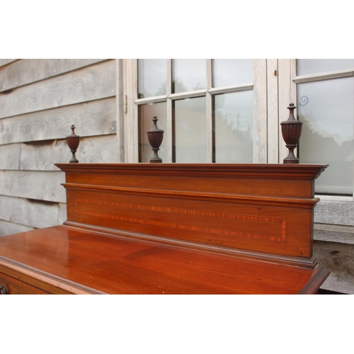 570 - An Edwardian walnut, satinwood banded and line inlaid ledge back display cabinet, fitted two drawers... 