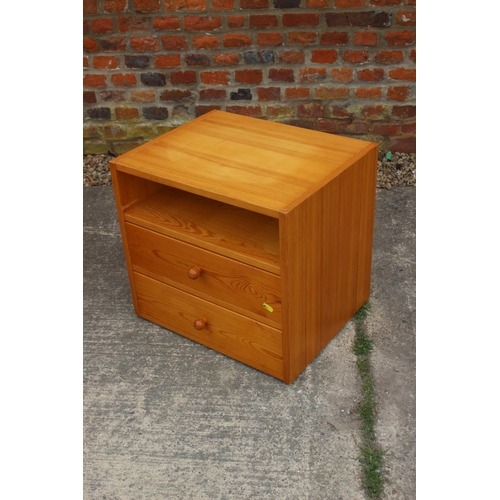 612 - A pine bedside chest of three drawers, on bracket feet, 19