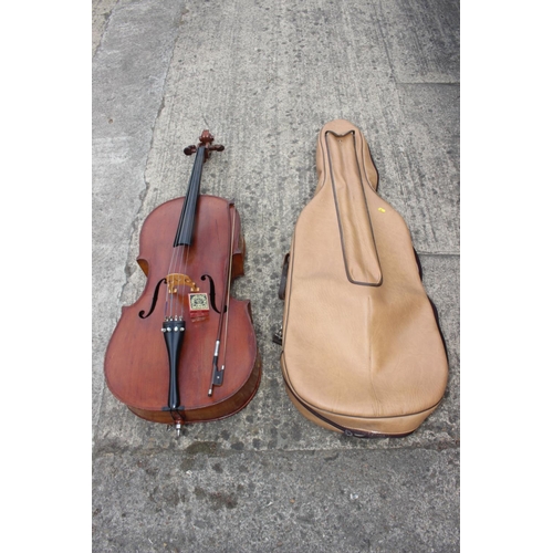 252 - A student's cello and a bow, in soft case