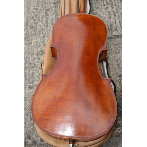 252 - A student's cello and a bow, in soft case