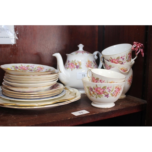 75 - A Colclough part teaset with floral decoration, a Grafton sandwich plate and other items