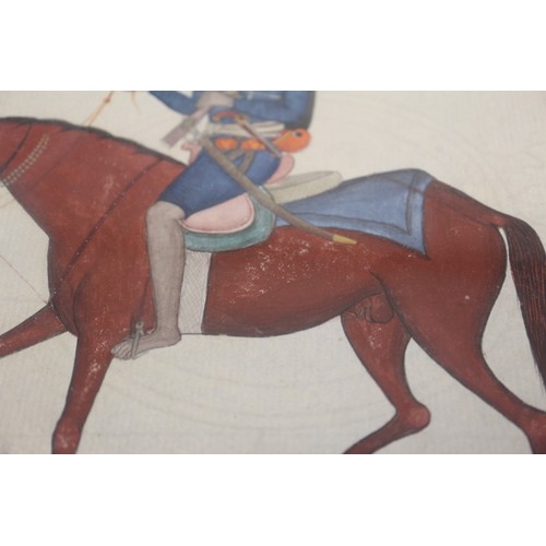 416 - Indian Company School, 1830-1850: watercolour of a Sikh Akali soldier on horseback, holding a matchl... 