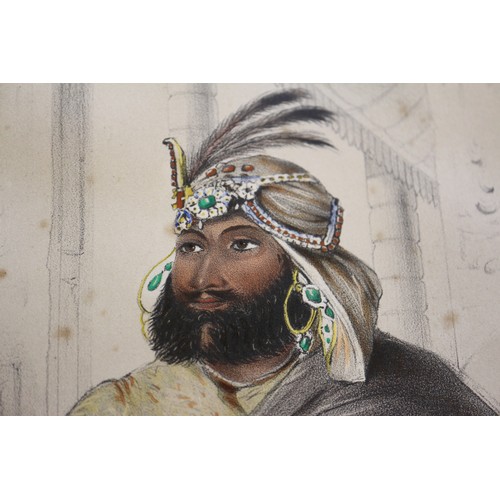 378 - Emily Eden (1797-1869): Anglo Indian Lithograph of the Sikh Maharaja Sher Singh, seated dressed in y... 