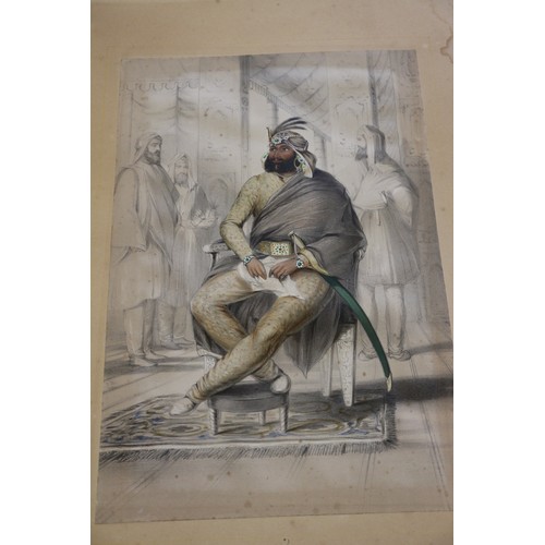 378 - Emily Eden (1797-1869): Anglo Indian Lithograph of the Sikh Maharaja Sher Singh, seated dressed in y... 