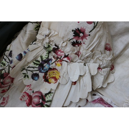 250 - A mid 18th century self-coloured and embroidered silk 