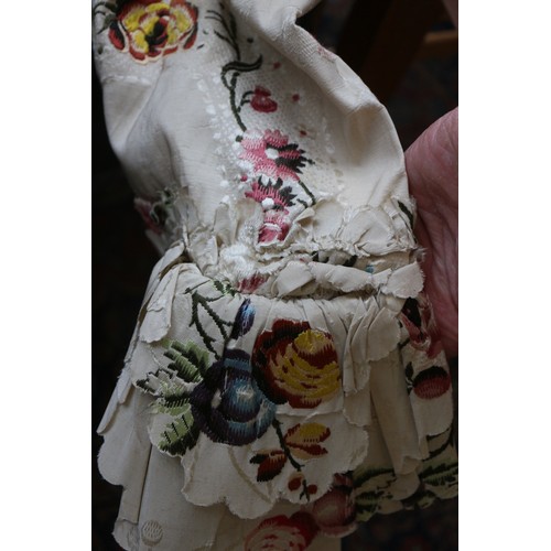 250 - A mid 18th century self-coloured and embroidered silk 