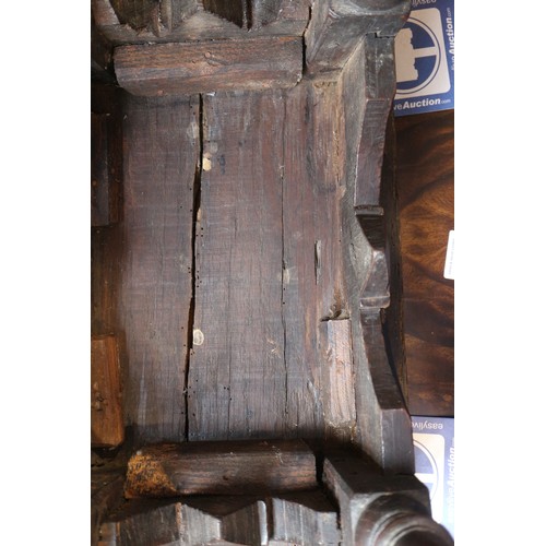 512 - A largely 17th century oak joint stool, on turned and stretchered supports, 18