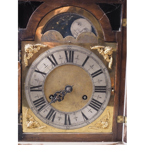 103 - An 18th century Dutch rosewood and inlaid bracket clock with brass dial, silvered chapter ring and c... 