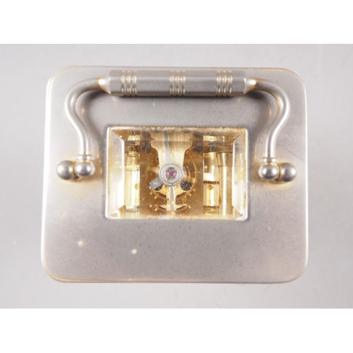 108 - A Garrard & Co white metal and gilt five glass miniature carriage clock with white enamel dial and R... 