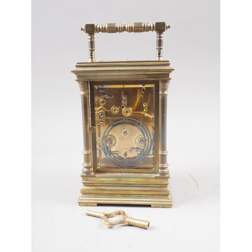 116 - A late 19th century brass cased carriage clock with hour repeat and alarm movement, 6 1/2