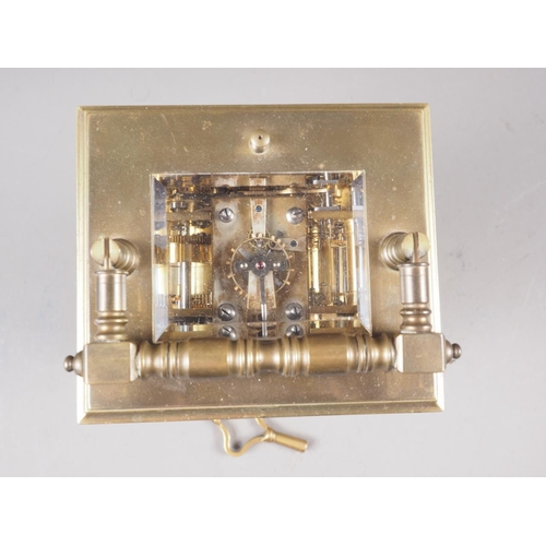 116 - A late 19th century brass cased carriage clock with hour repeat and alarm movement, 6 1/2