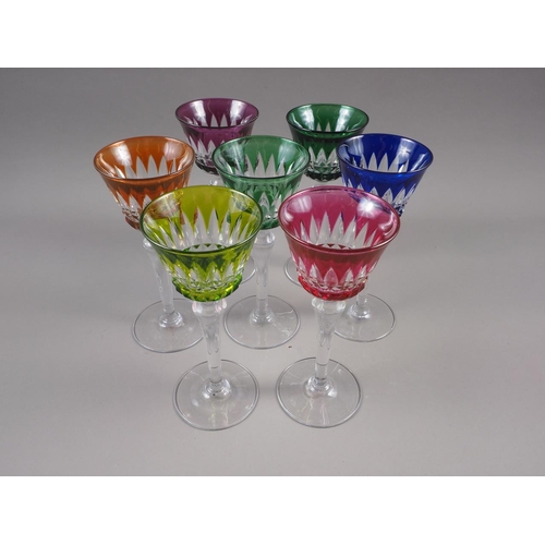 18 - A set of seven Baccarat overlaid and cut crystal wines, 7 3/4