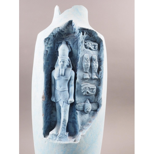 5 - A modern Egyptian mania sculptural vase with Abu symbol figure, 17 1/4