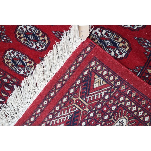 544 - A Bokhara rug of traditional design with thirty guls on a red ground, 66