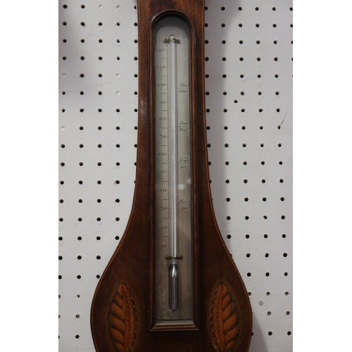 109 - A 19th century mahogany and inlaid banjo barometer and thermometer by A Carioli