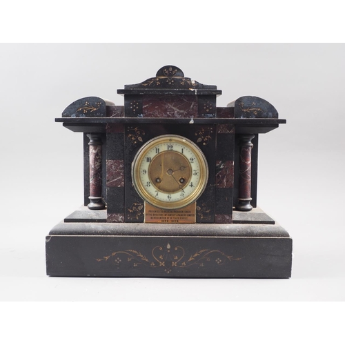 111 - An early 20th century slate and marble cased mantel clock, 13