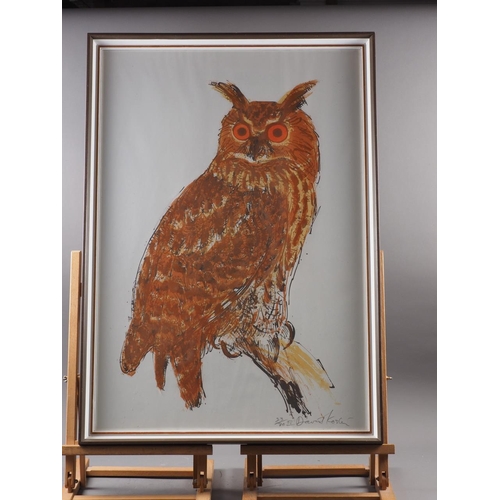 298 - David Koster: a signed limited edition screen print, eagle owl, 23/30 IV, in strip frame