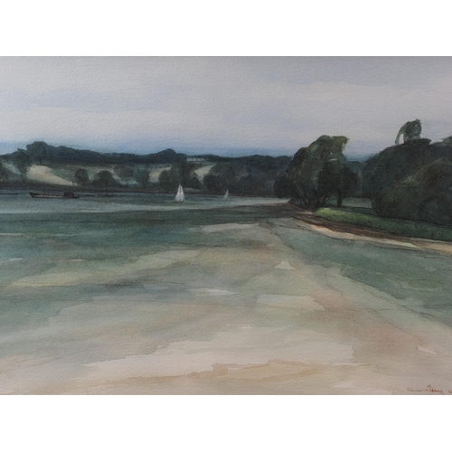 316 - A watercolour scene, estuary with boats, indistinctly signed and dated 1975, 10 1/2